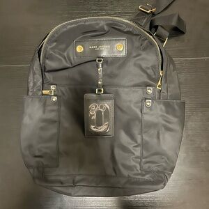 Marc Jacobs Black Nylon Backpack with Gold Accents and ID Tag